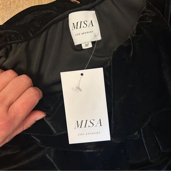 Misa Los Angeles NWT Mielle Black Velvet Ruffle One Shoulder Top - Picture 12 of 12